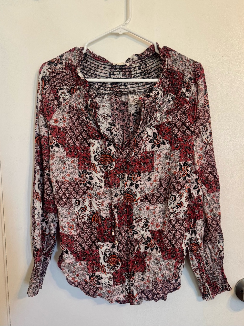 Jane and Delancey Red Multi Patchwork Floral Peasant Blouse